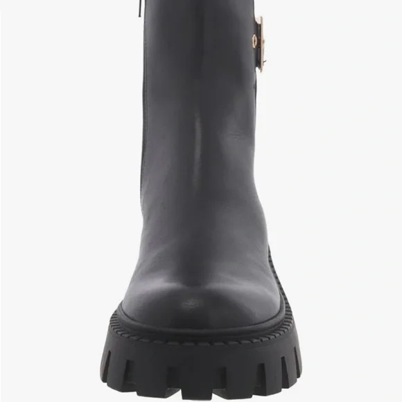 Steve Madden Sameera Black Leather Festival Platform Lug Sole Moto Boots Size 8 - Picture 4 of 15